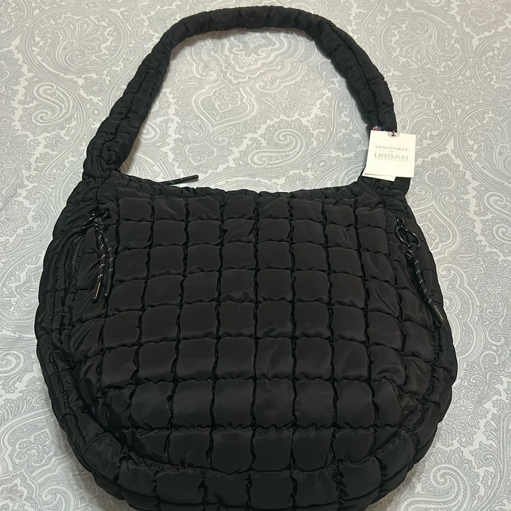 Urban Outfitters Quilted Tote Bag Puffer Hobo Purse Crossbody Black NWT